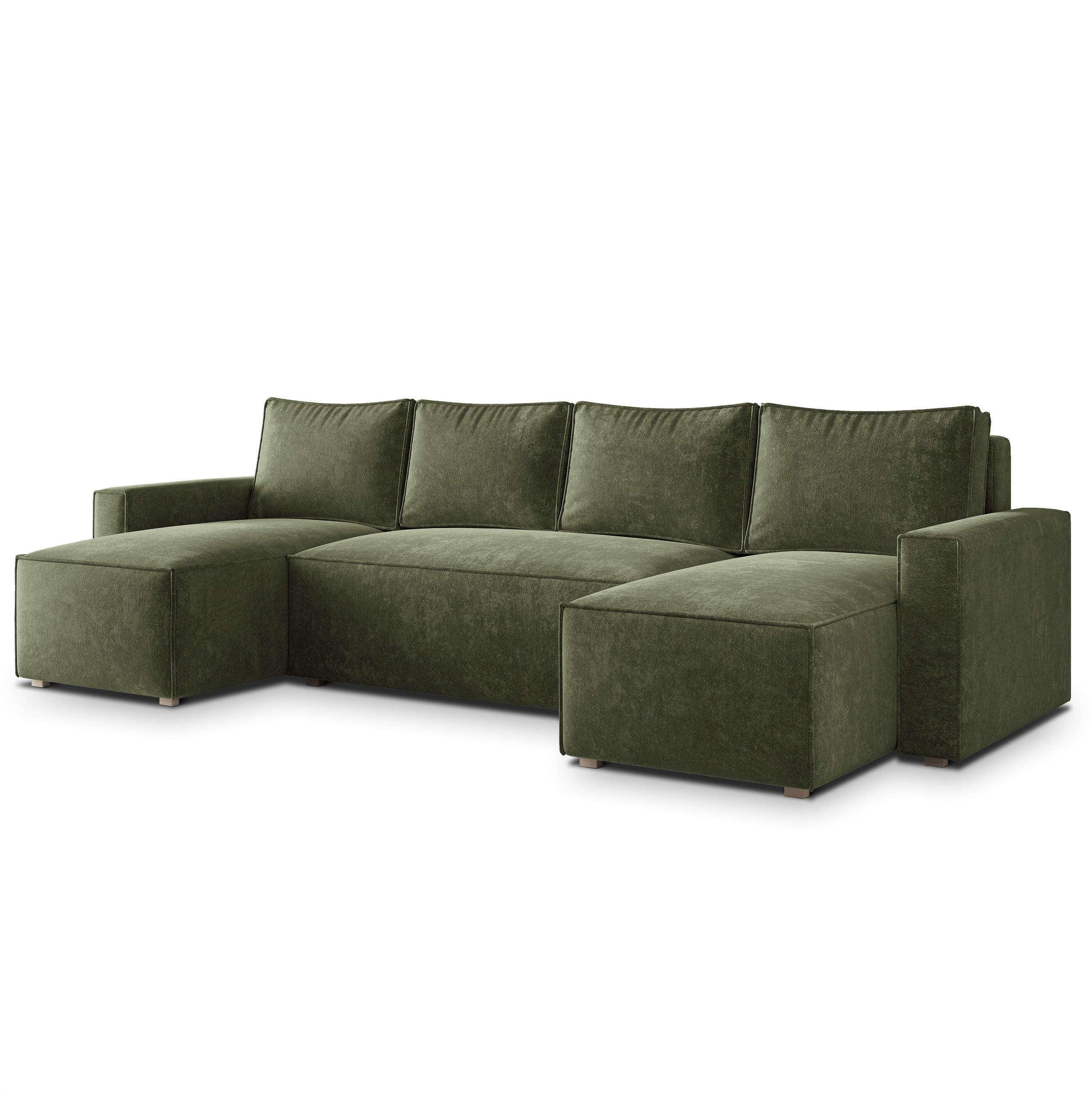 WOHNLANDSCHAFT ASPRA LM Grün Chenille mit Schlaffunktion - Grün, Holz (295/85/140cm) - MASSENO