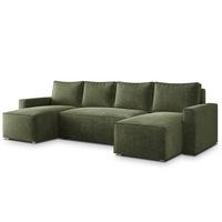 WOHNLANDSCHAFT ASPRA LM Grün Chenille mit Schlaffunktion - Grün, Holz (295/85/140cm) - MASSENO
