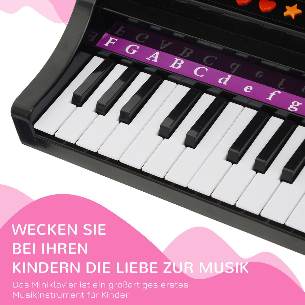 KINDER Klavier Piano Keyboard Musikinstrument MP3 USB 37 Tasten mit Hocker - Schwarz, Kunststoff (39/69/48cm) - HOMCOM