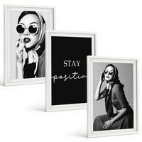 BILDER SET 3er Set - 40x60 cm Weißer Rahmen - Stilvolle Porträts von Frauen mit Brille - Weiß, Kunststoff (40/60cm) - TULUP