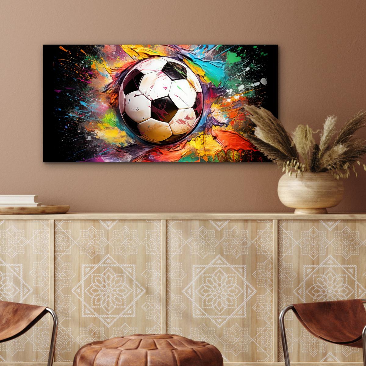 METALLBILD Fußball - Farbe - Farben - Schwarz - Weiß 80x40 cm - Weiß, Metall (80/40cm) - MuchoWow
