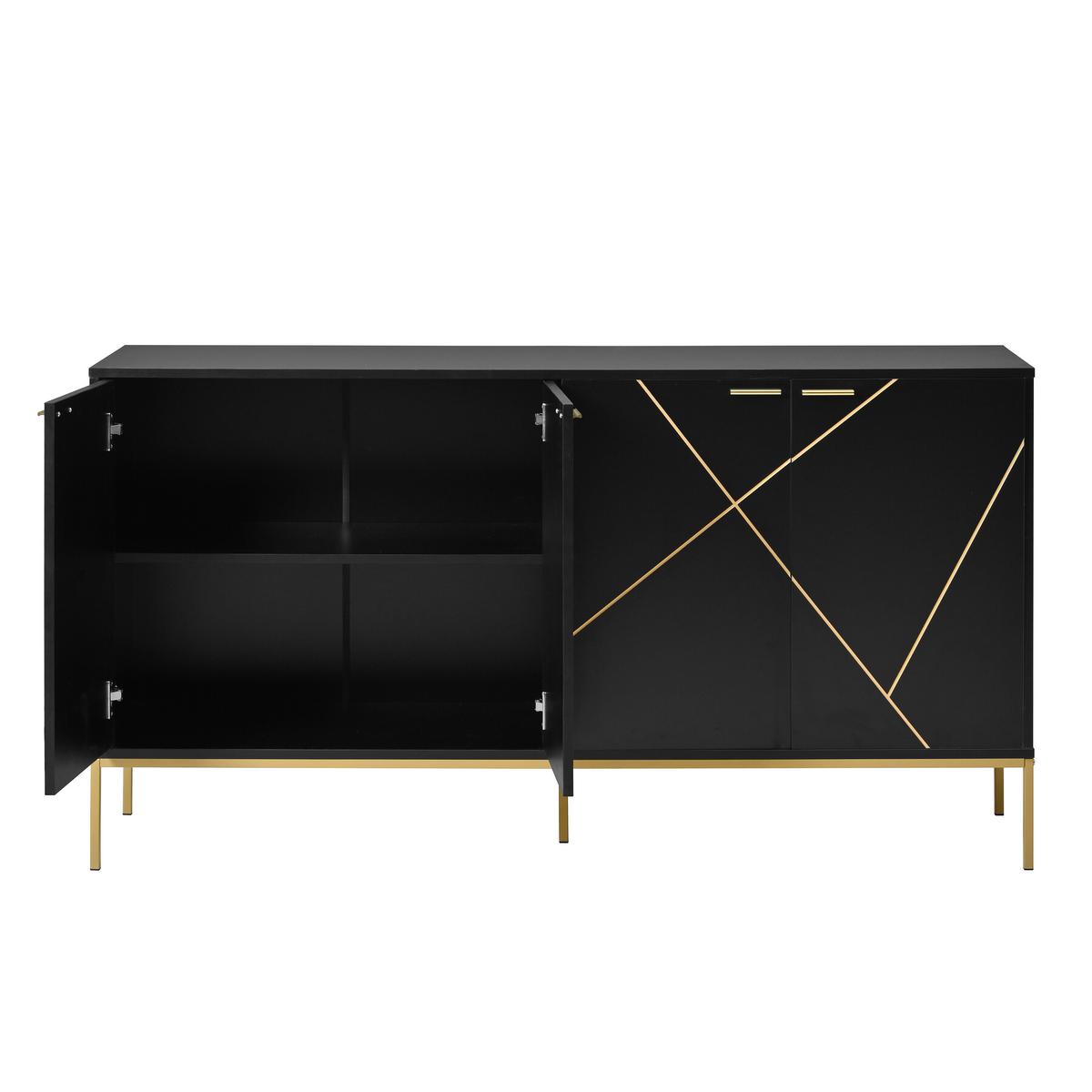 SIDEBOARD mit goldenen geometrischen Mustern - Schwarz, Holzwerkstoff/Metall (40/80/150cm) - Urban Meuble