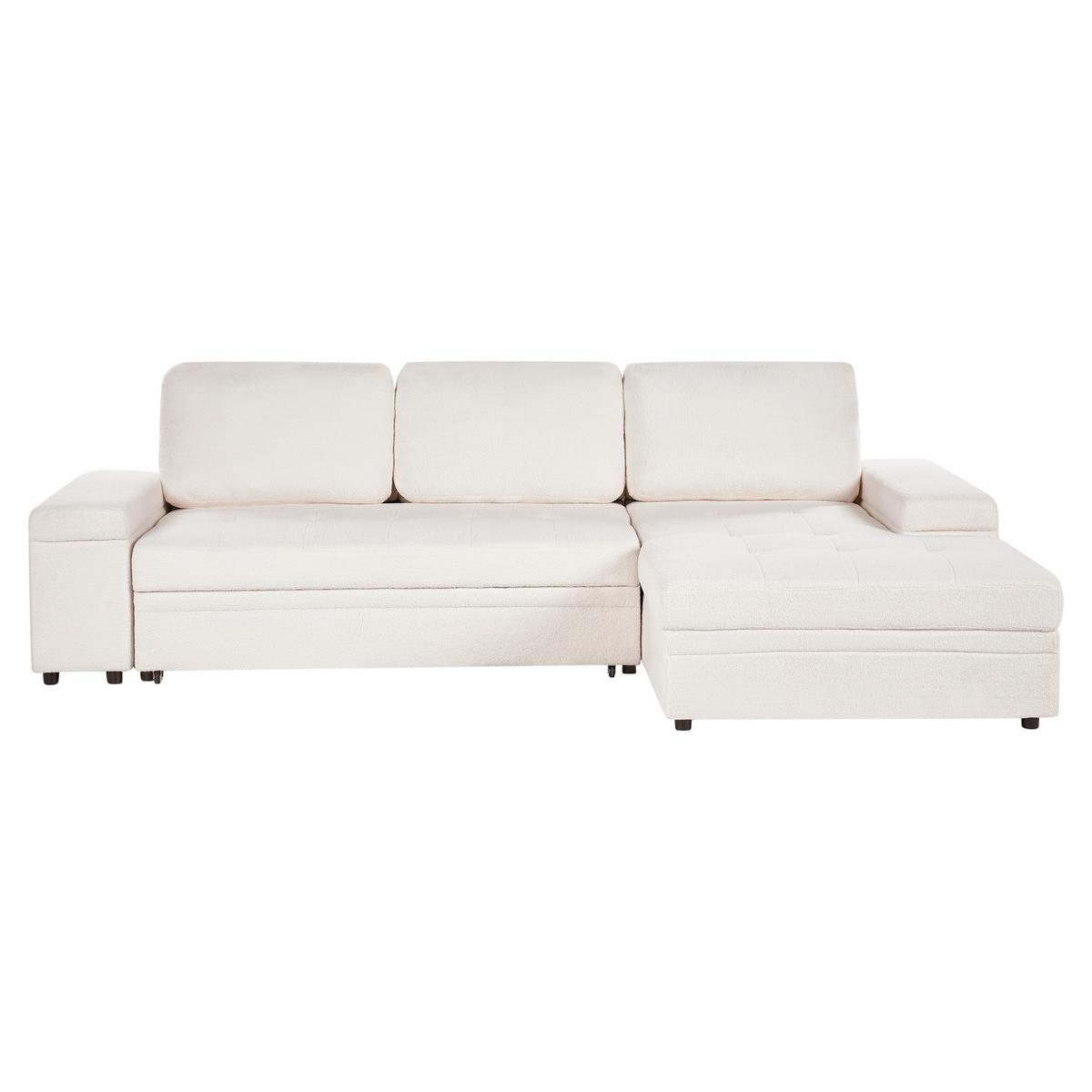 ECKSCHLAFSOFA 3-Sitzer Bouclé Weiß mit Stauraum linksseitig Hrisey - Weiß, Textil (293/161cm) - Beliani