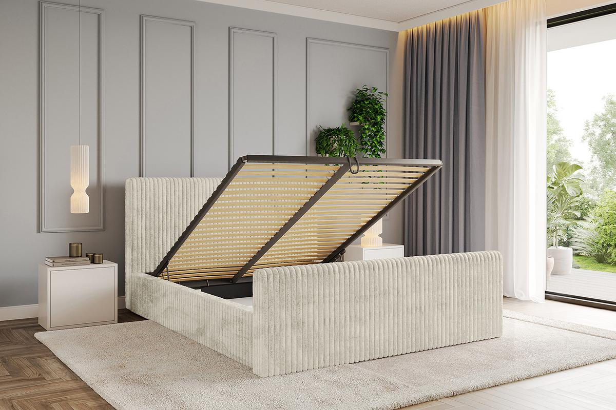 POLSTERBETT mit Bettkasten, Fußteil und Lattenrost, Boxbett mit Matratze H3/H4 - ALOVA-Z-V1 120x200 Beige - Beige, Holzwerkstoff/Textil (120/200cm) - ALTDECOR