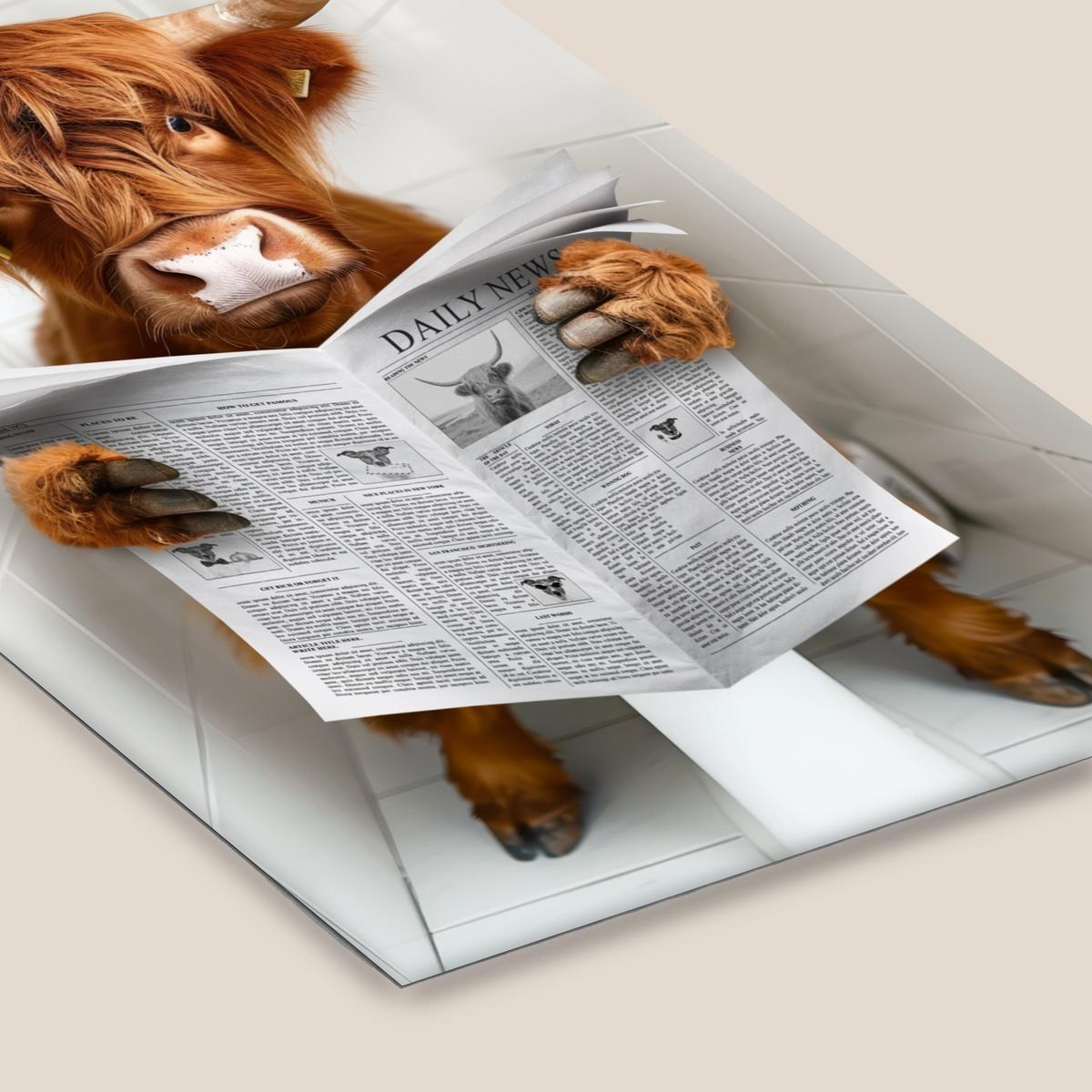 POSTER MIT RAHMENGERAHMTES BILD Schottischer Highlander - Tier - Zeitung - Toilette 60x90 cm - Kastanienfarben, Papier (60/90cm) - MuchoWow