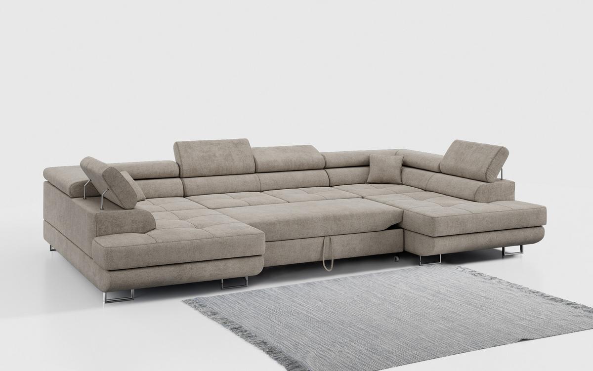 WOHNLANDSCHAFT GUSTAW U Beige Struktur - Beige/Silberfarben, Textil/Metall (340/55/205cm) - MKS