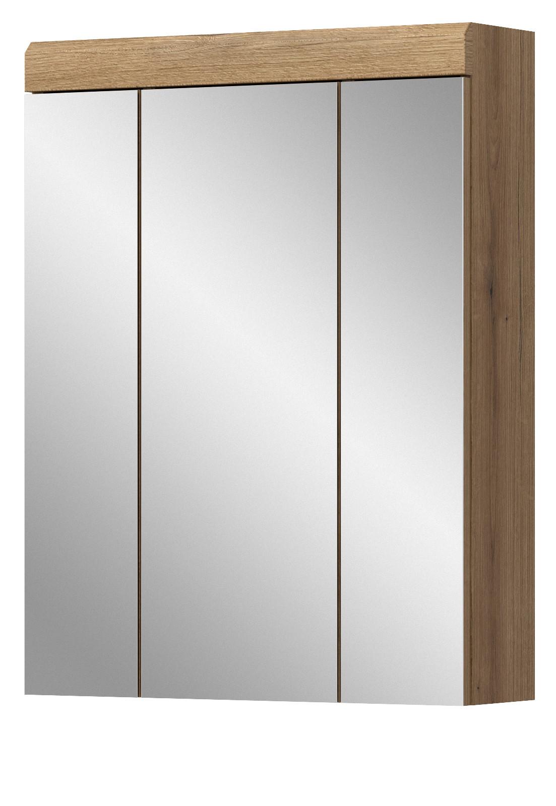 SPIEGELSCHRANK Evoke Eiche, Badschrank 3-türig 60 cm - Eichefarben, Glas/Holzwerkstoff (60/79/18cm) - Inn.Furn