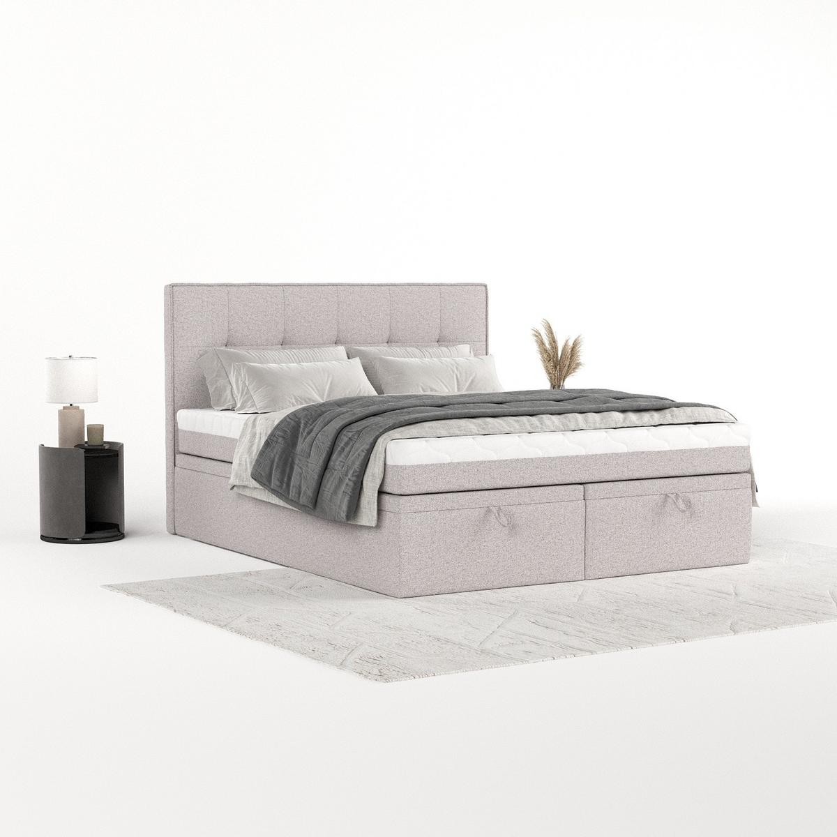 BOXBETT Arivo 180/200 cm Beige im Riva Stoff - Beige/Schwarz, Holz/Holzwerkstoff (180/200cm) - AltaBeds