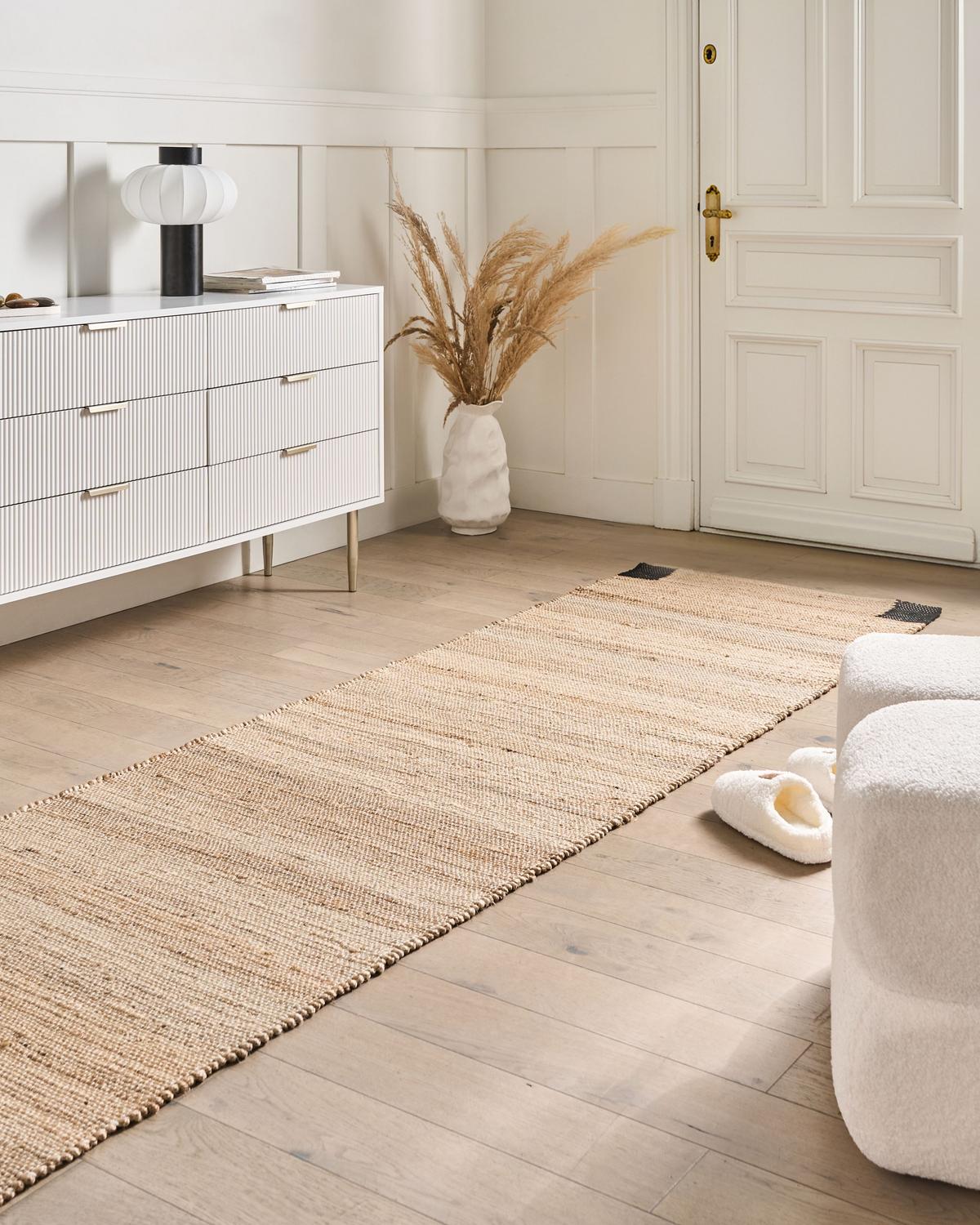 TEPPICH Schwarz/Beige 80/300 cm Jute Amravati - Beige, Textil (80/300cm) - Beliani