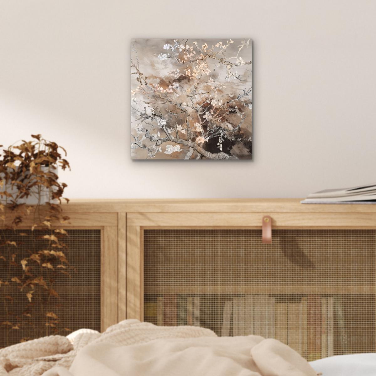 METALLBILD Mandelblüte - Kunst - Van Gogh - Beige - Abstrakt 20x20 cm - Braun, Metall (20/20cm) - MuchoWow