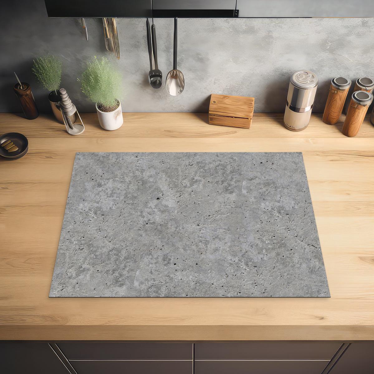 HERDABDECKPLATTE Beton - Schiefer - Grau - Struktur aus Beton Herdabdeckung Induktionsfeld 70x52 cm - Hellgrau, Kunststoff (70/52/0.2cm) - MuchoWow
