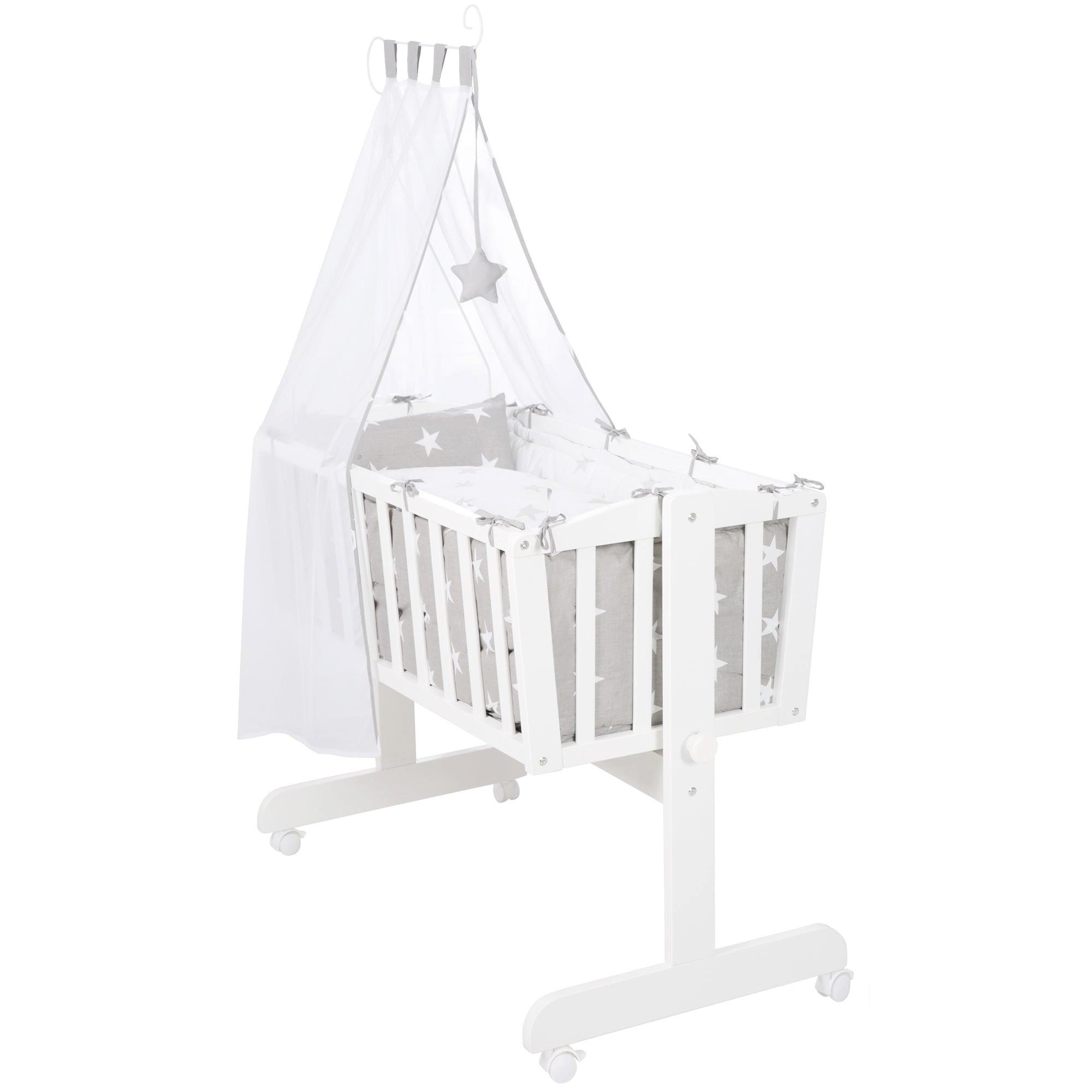 BABYWIEGENSET Little Stars - Weiß/Grau, Holzwerkstoff/Textil (40/90cm) - Roba