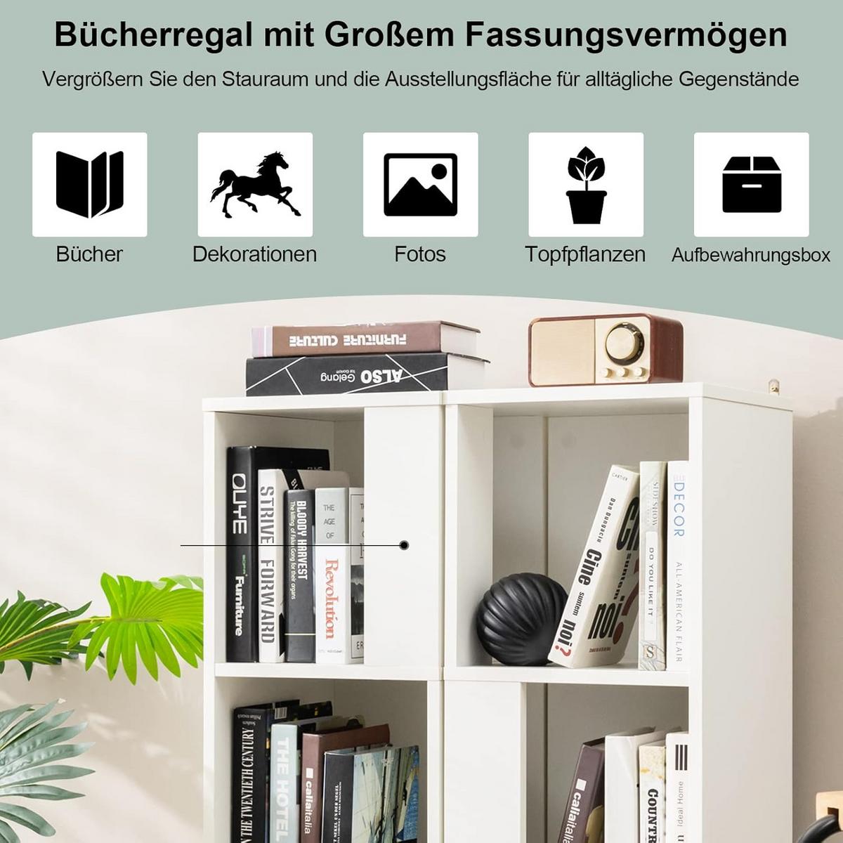 BUCHERREGAL 3 Ebenen Weiß 2er-Set - Weiß, Holz (33/101/33cm) - COSTWAY