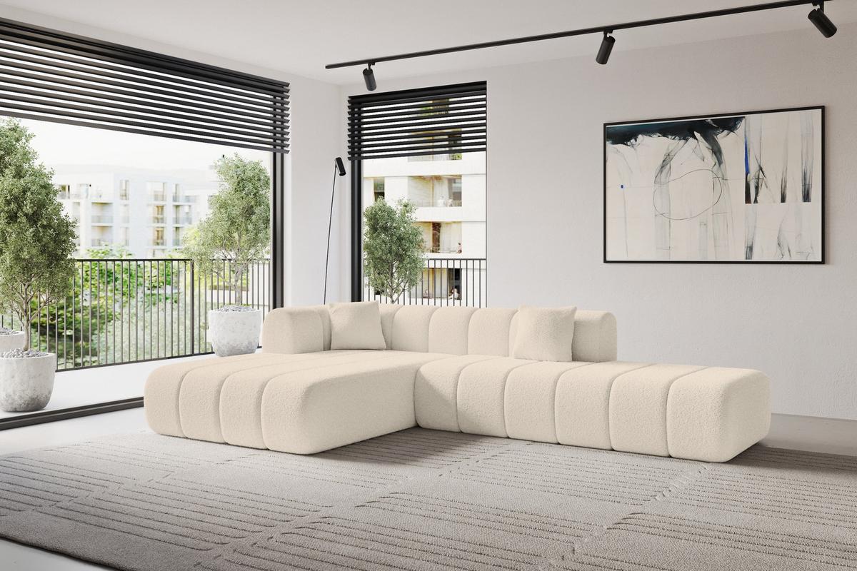ECKSOFA Ottomane Links BILA-L 289x176x71 Dunkelbeige Bouclé - Schwarz/Cappuccino, Holzwerkstoff/Kunststoff (176/289cm) - ALTDECOR