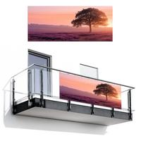 BALKON-SICHTSCHUTZ Baum - Heidekraut - Sonnenaufgang Balkon Deko 300x120 cm - Flieder, Kunststoff (300/120cm) - MuchoWow