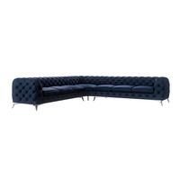 ECKSOFA Chesterfield Laura Marineblau Samt - Silberfarben/Dunkelblau, Holz/Textil (323/323cm) - S-Style Möbel