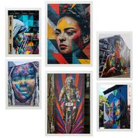 POSTER Set Mit 6 Graffiti Bunte Straßenkunst Frida Einstein Teresa Jackson A3 & A4 Weißer Rahmen - Weiß, Papier (29/3cm) - Nacnic