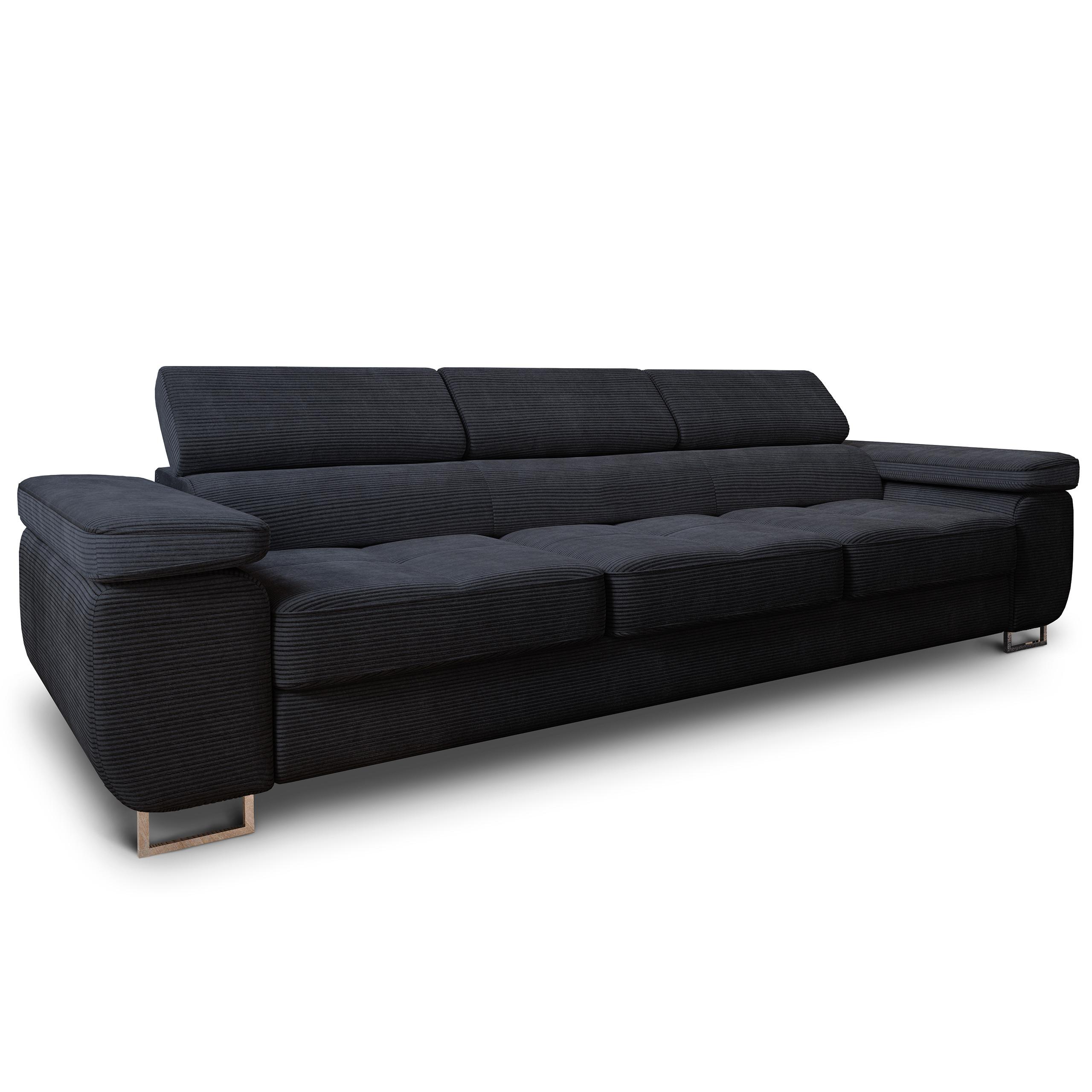 BETTSOFA MOSINE Schwarz Kordstoff mit Schlaffunktion - Anthrazit, Textil (281/87/98cm) - MASSENO