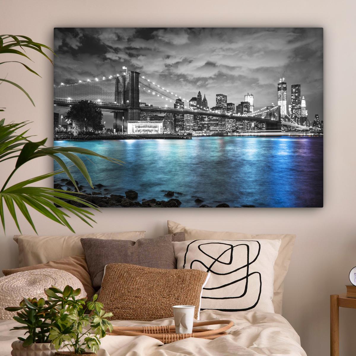 LEINWANDBILD New York - Skyline - Stadt - Blau Groß 140x90 cm - Blaugrau, Textil (140/90cm) - MuchoWow