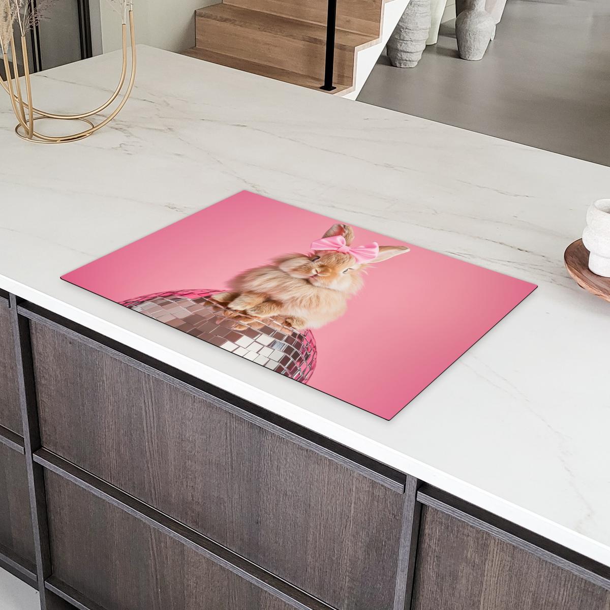 HERDABDECKPLATTE Schleife - Discoball - Kaninchen Induktionsmatte 81x52 cm - Pink, Kunststoff (81/52/0.2cm) - MuchoWow
