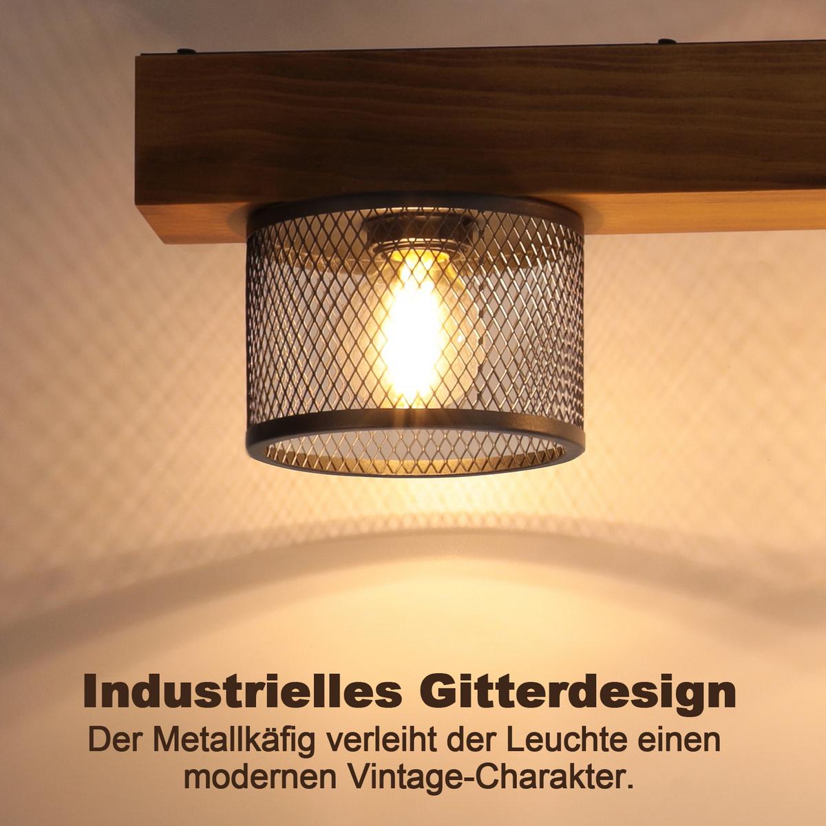 DECKENLEUCHTE Noxeth 60/10/25.5 cm - Schwarz/Braun, Holz/Metall (60/10/25.5cm) - ZMH