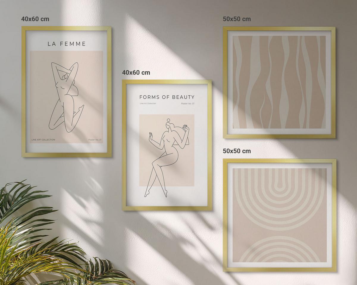 BILDER SET 4er Set - 50x50 cm & 40x60 cm Goldrahmen - Eine Sammlung minimalistischer Formen - Goldfarben, Kunststoff (50/50cm) - TULUP