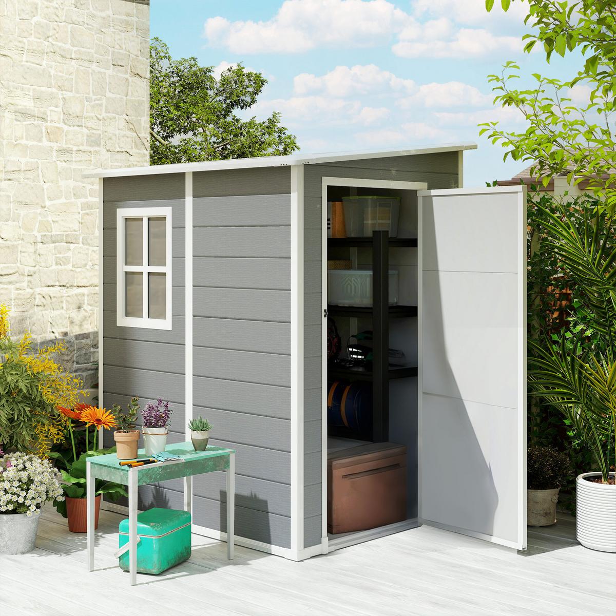 GERÄTEHAUS 1,54m³, Gartenhaus mit Pultdach, 122 x 149 x 192/177 cm Gartenschrank - Grau, Metall (149/192/122cm) - Outsunny