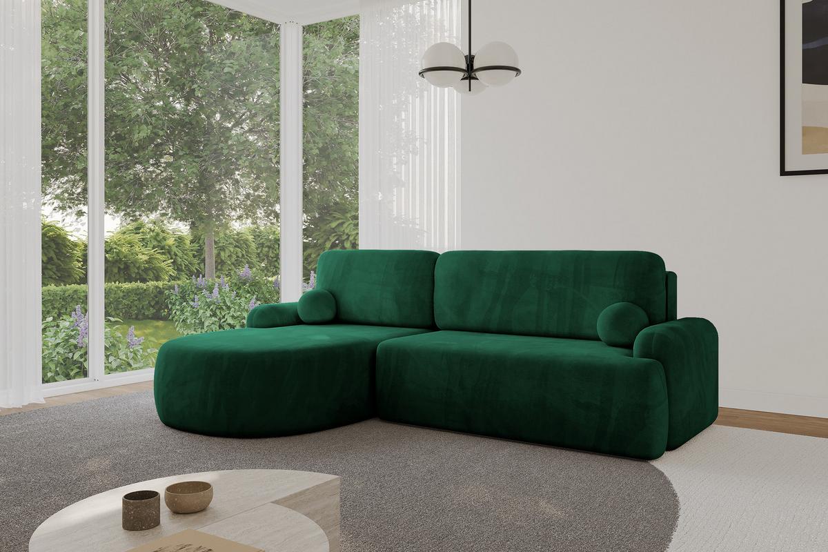 ECKSOFA mit Schlaffunktion und Bettkasten LIRA-L - 264x172x89 Grün - Grün, Holzwerkstoff/Textil (264/172cm) - ALTDECOR
