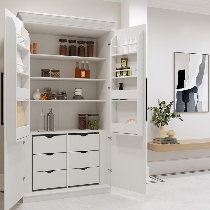 Weiße Kredenz mit Einlegeböden und Schubladen