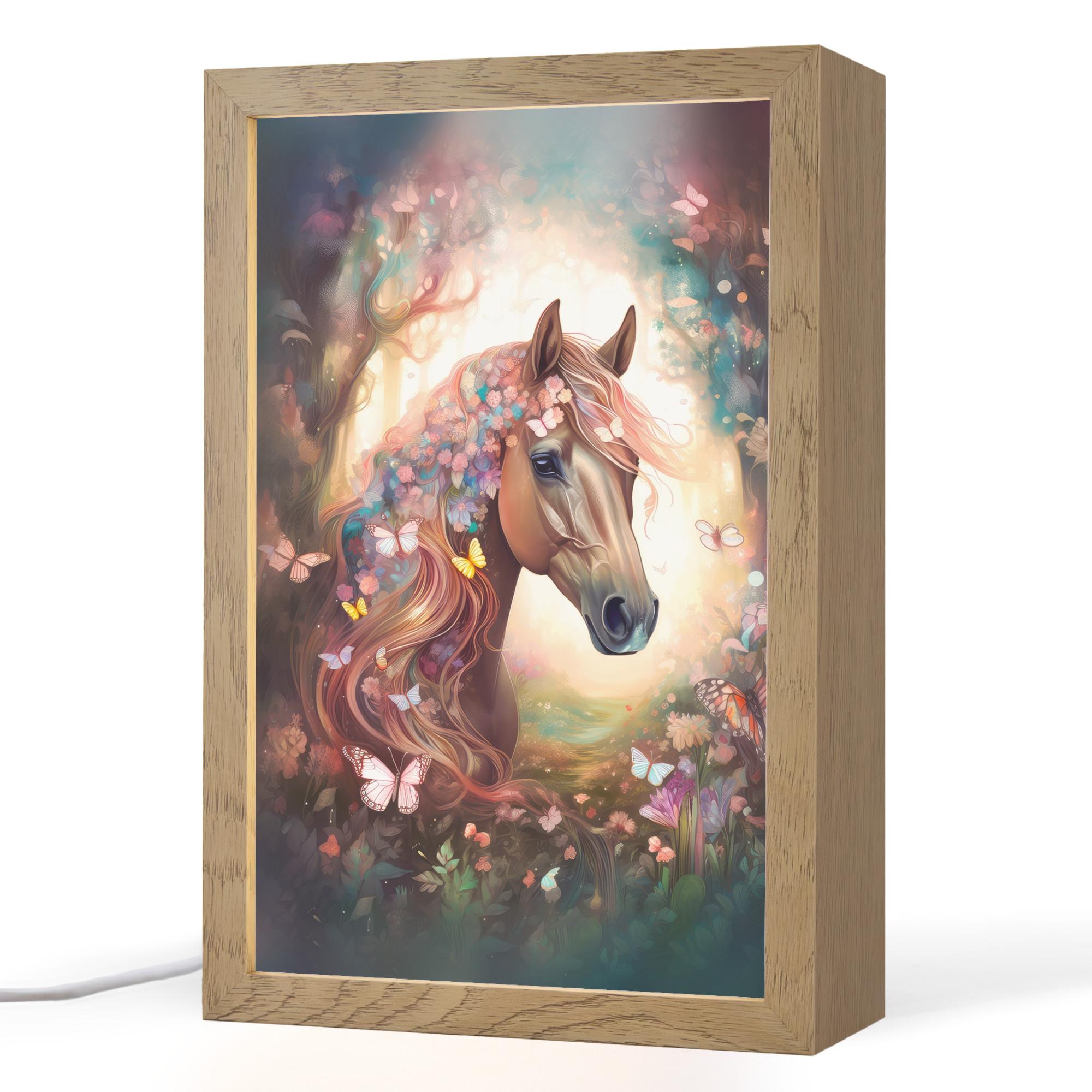 NACHTTISCHLAMPE Pferd - Natur - Blumen - Schmetterlinge - Wald 20x30 cm - Dunkelbraun, Holzwerkstoff (8/20/30cm) - OnlyWow