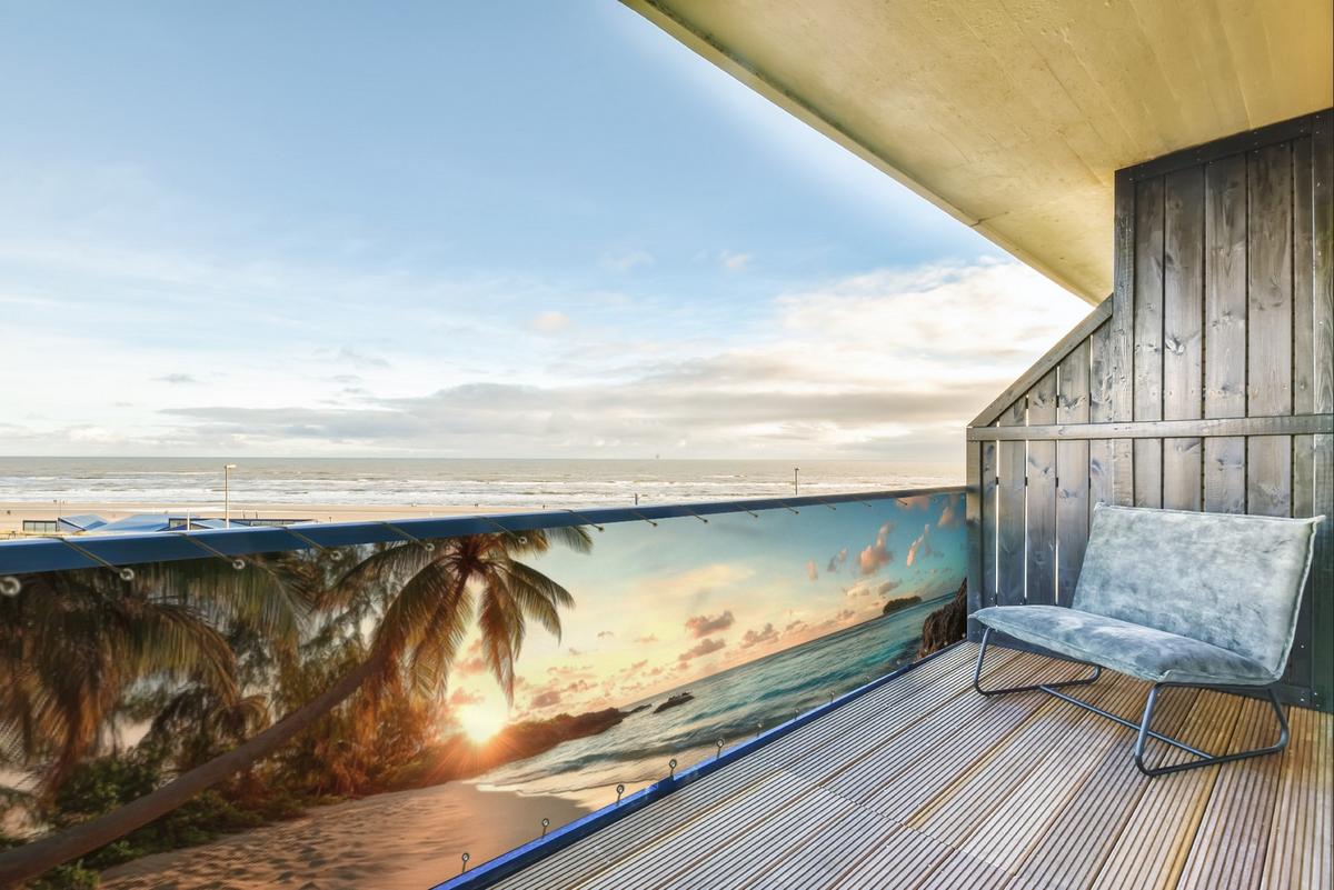 BALKON-SICHTSCHUTZ Strand - Palmen - Meer - Sonnenuntergang Groß 500x80 cm - Samtahornfarben, Kunststoff (500/80cm) - MuchoWow