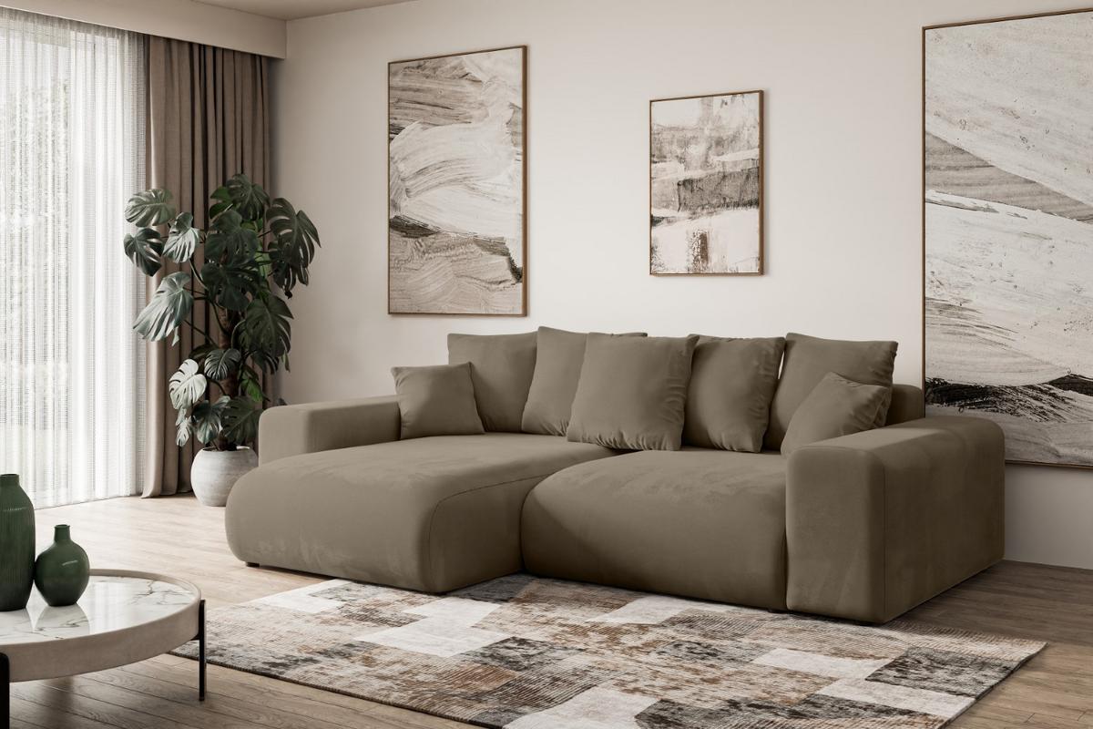 ECKSOFA Ottomane links ESKAR-L 266x176x72 Braun Velours - Schwarz/Braun, Holzwerkstoff/Kunststoff (266/176cm) - ALTDECOR