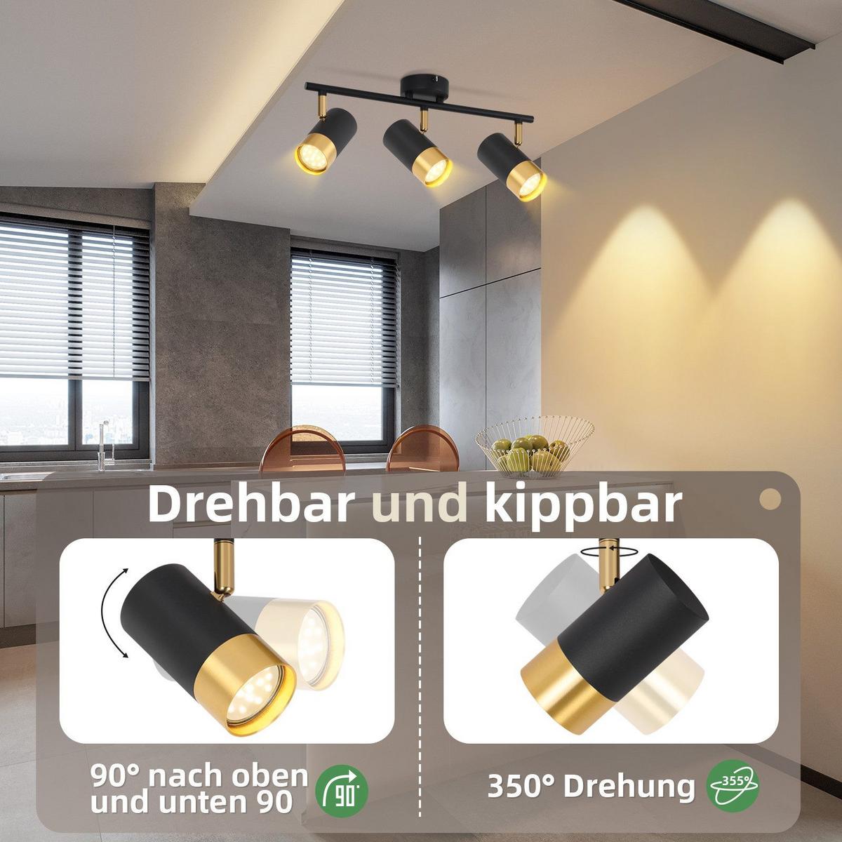 DECKENSTRAHLER Schwerin 3-flammig 47/8/17 cm - Schwarz, Metall (47/8/17cm) - Nettlife