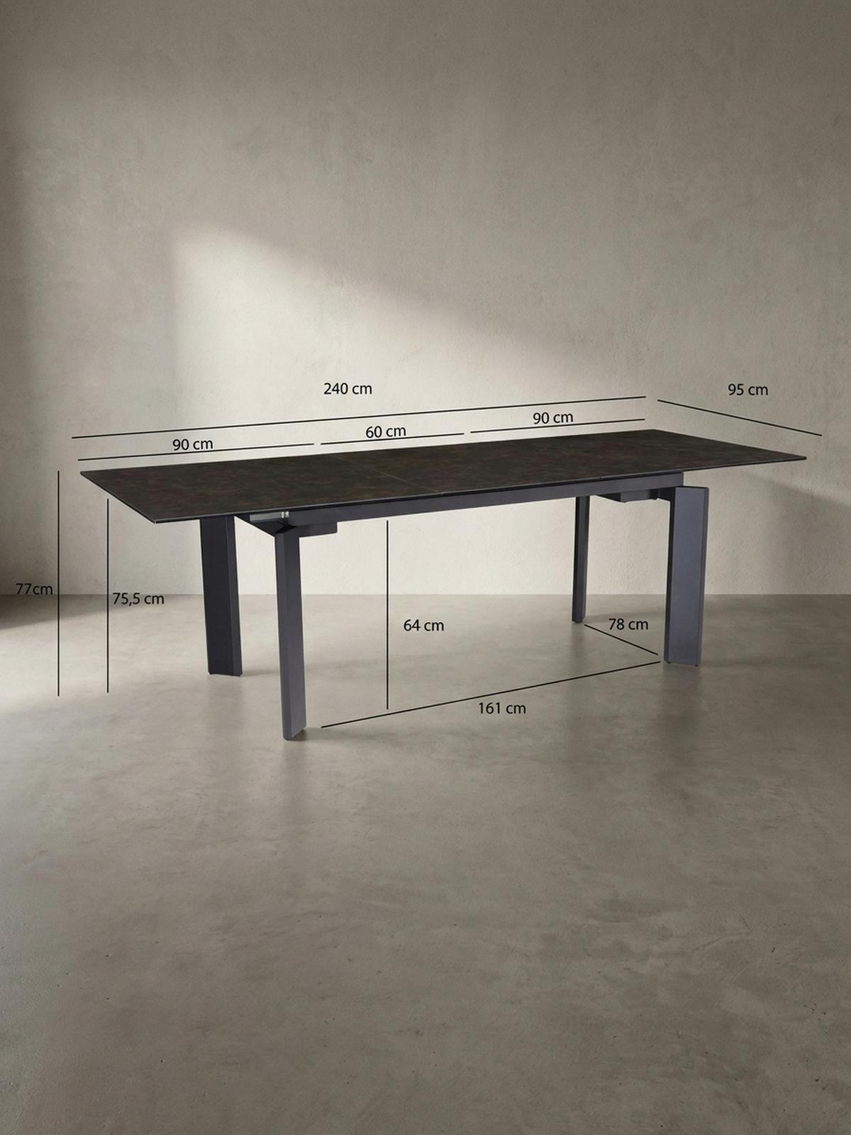 ESSTISCH Ausziehbar Keramik Glas Marmoroptik 180-240 MALTA, Schwarz 180x95x77 cm - Schwarz, Glas/Metall (95/180/77cm) - KADIMA DESIGN