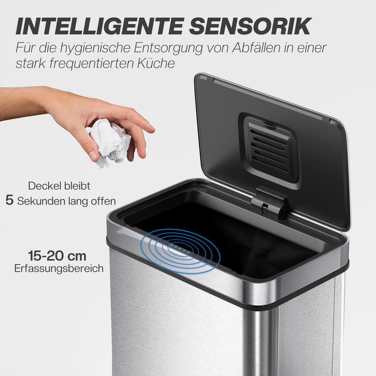 MÜLLEIMER mit Sensor 60L Edelstahl Leiser Automatischer Abfalleimer Silber - Silberfarben, Metall (27/66/39cm) - HOMCOM