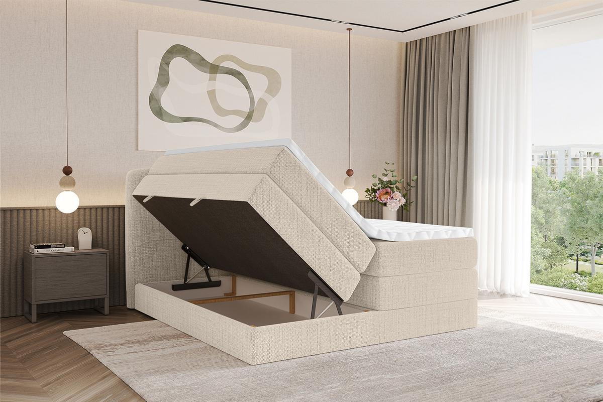 BOXBETT mit Matratze H3|H4 - NINA KING - 200x200 cm - Beige - Beige, Holzwerkstoff (200/200cm) - ALTDECOR