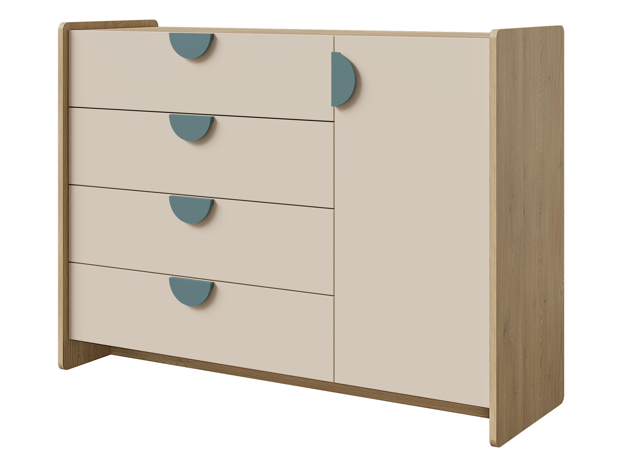 KINDERKOMMODE Lexi 1D4S 09 - Blau/Eichefarben, Holzwerkstoff/Kunststoff (124/91/40cm) - MIRJAN24