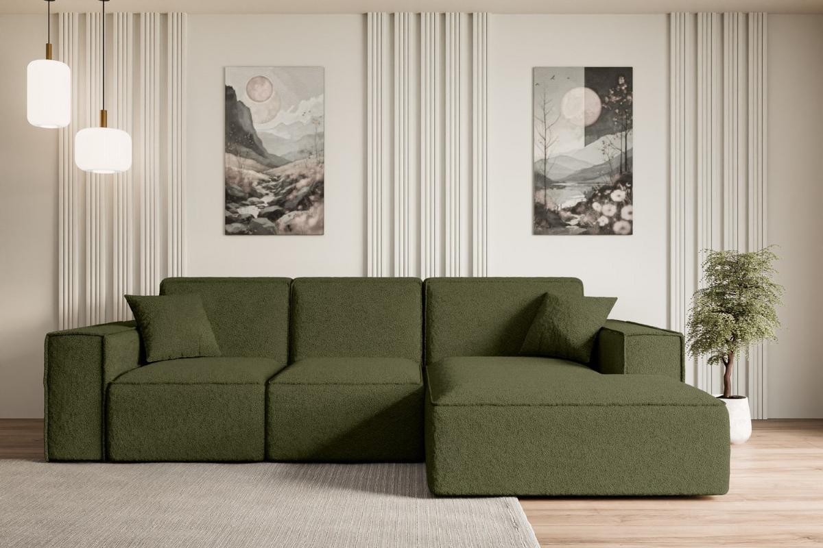 ECKSOFA Ottomane Rechts SERRA-L - 266x169x80 cm Grün Bouclé - Schwarz/Grün, Holzwerkstoff/Kunststoff (266/169cm) - ALTDECOR