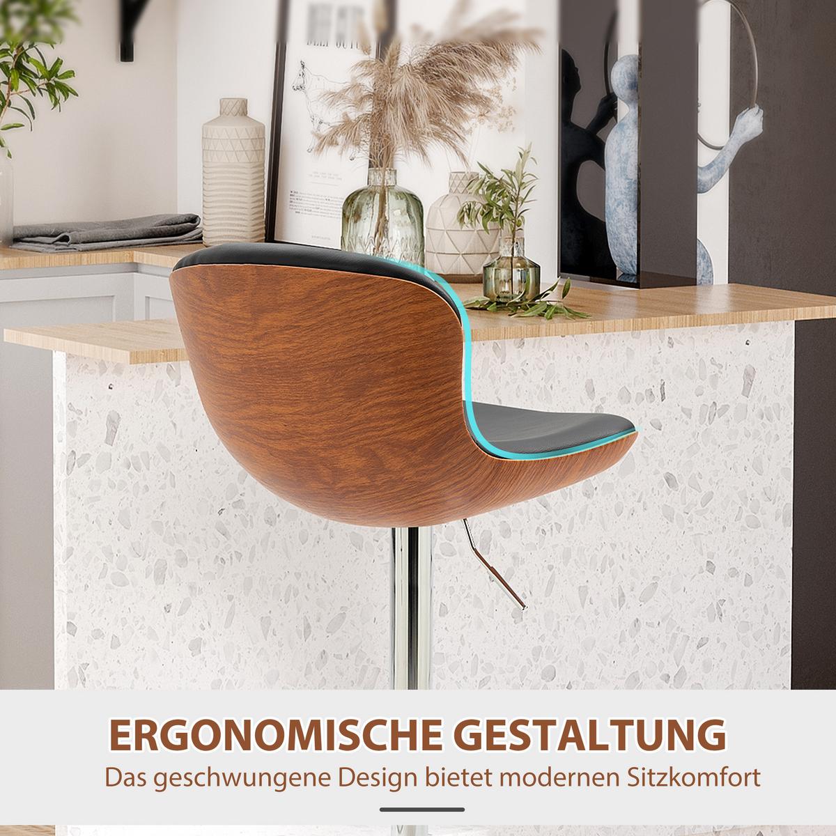 2ER-SET Barhocker mit Fußstütze Barstuhl höhenverstellbar drehbar Kunstleder - Schwarz, Kunststoff (53.5/85/46cm) - HOMCOM
