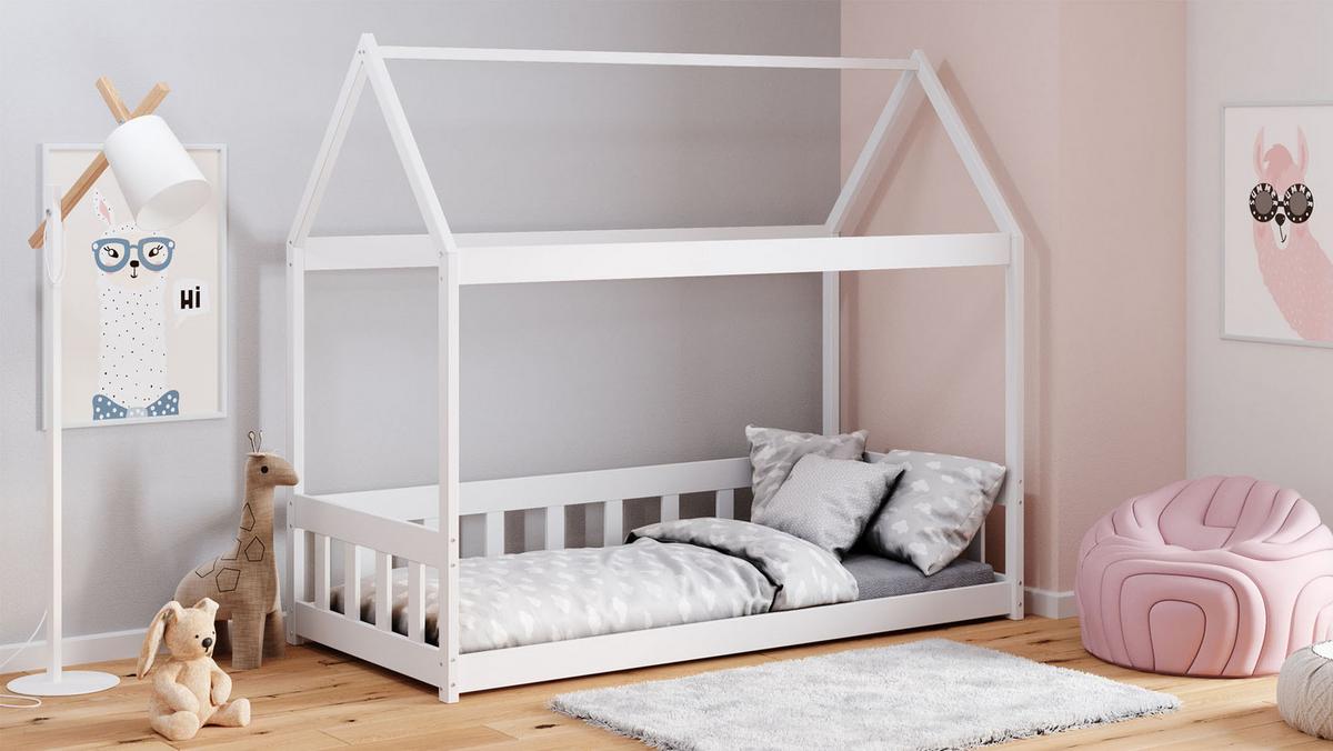 HAUSBETT Domi aus Holz, Weiß 90x200 cm - Weiß, Holz (200/90cm) - WFL GROUP