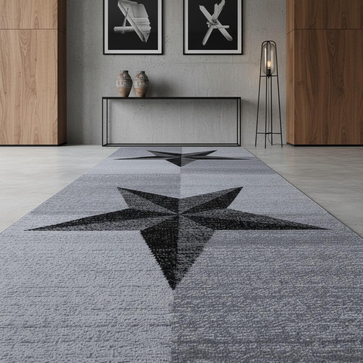 TEPPICH Kurzflor INN in Grau, mit Sternen-Motiv, 80 x 300 cm - Grau, Textil (80/300cm) - KADIMA DESIGN