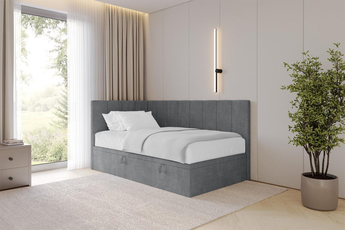 EINZELBETT Jugendbett mit Bettkasten Rechts, mit Matratze - LOVY 100x200 Dunkelgrau - Graphitfarben, Holzwerkstoff/Textil (100/200cm) - ALTDECOR