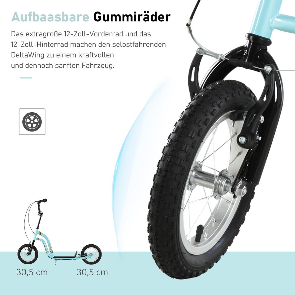 KINDERROLLER Höhenverstellbar Tretroller mit 12 Zoll Luftreifen, Kinder Roller - Hellblau, Metall (120/58/95cm) - HOMCOM