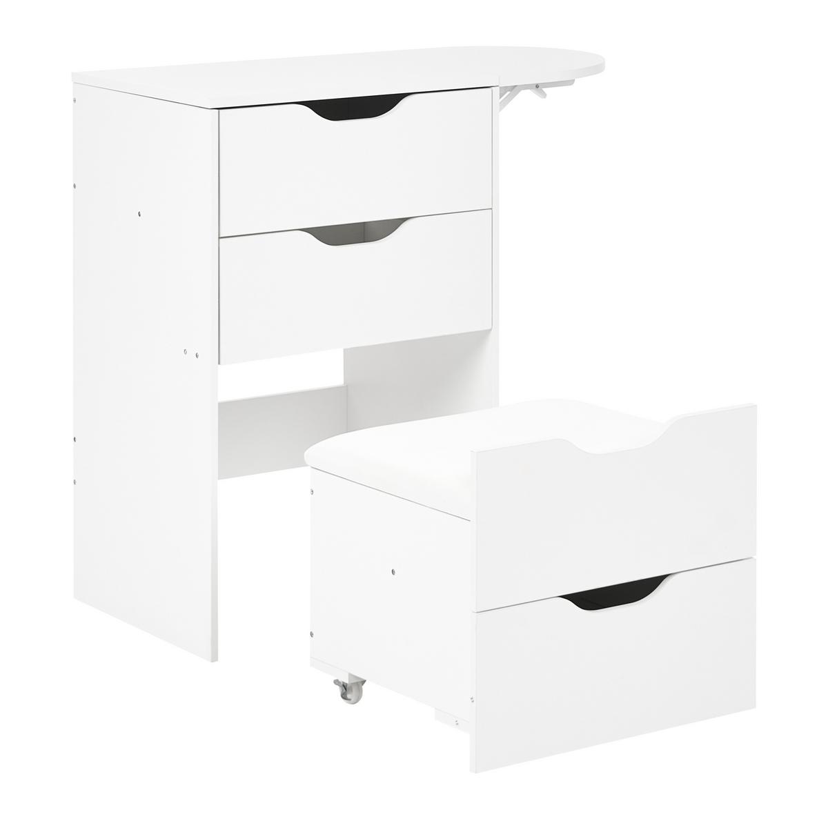SCHMINKTISCH mit Spiegel und Hocker Weiß Beloeil - Weiß, Holzwerkstoff (80/118/40cm) - Beliani