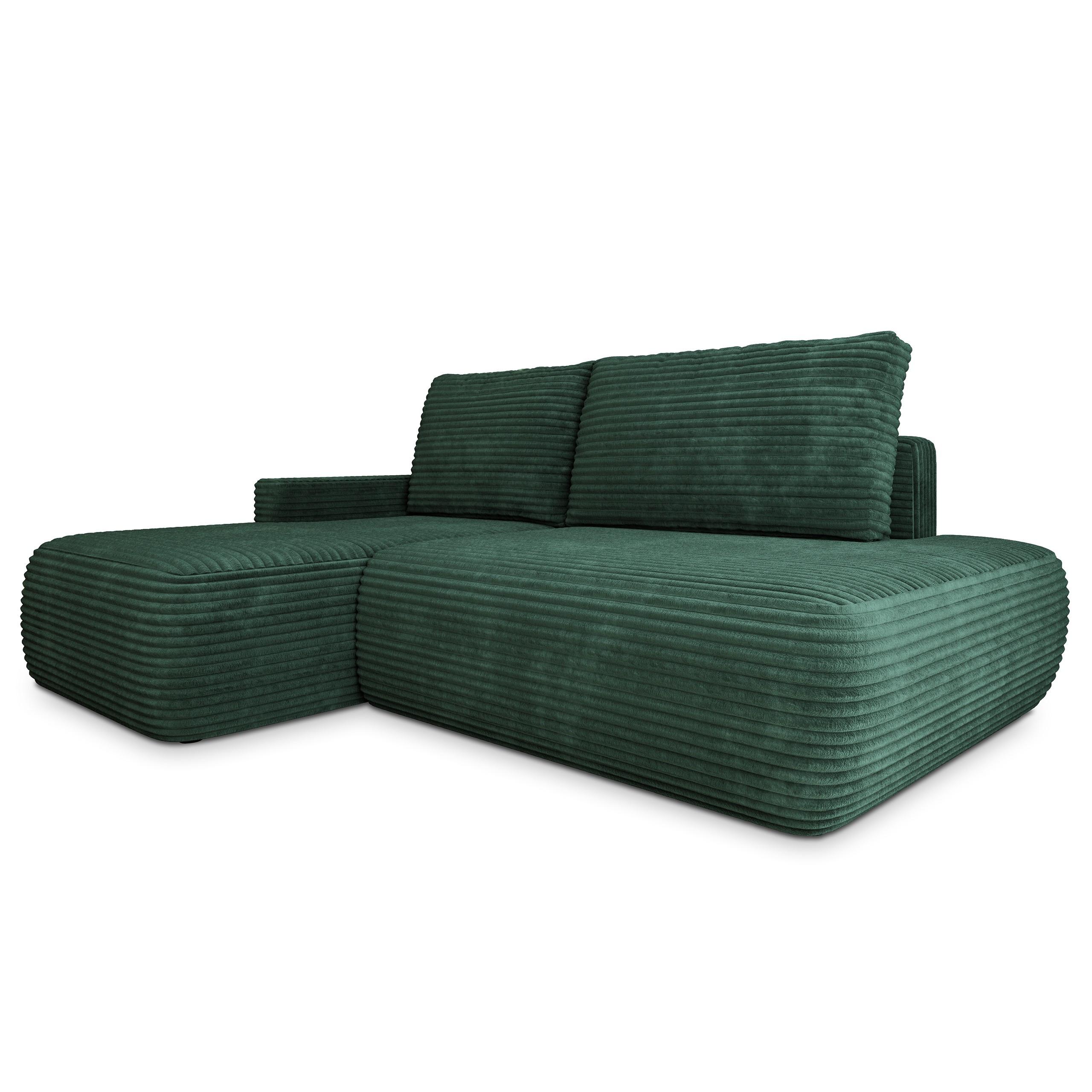 ECKSOFA AVINI T L-S Grün Kordstoff mit Schlaffunktion - Grün, Holzwerkstoff/Textil (277/160cm) - MASSENO