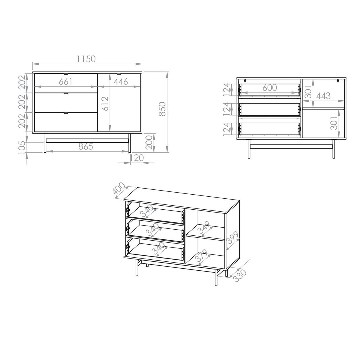 SIDEBOARD Heggers Eiche Mavelie 115 cm - Eichefarben/Schwarz, Holzwerkstoff/Metall (115/85/40cm) - Selsey