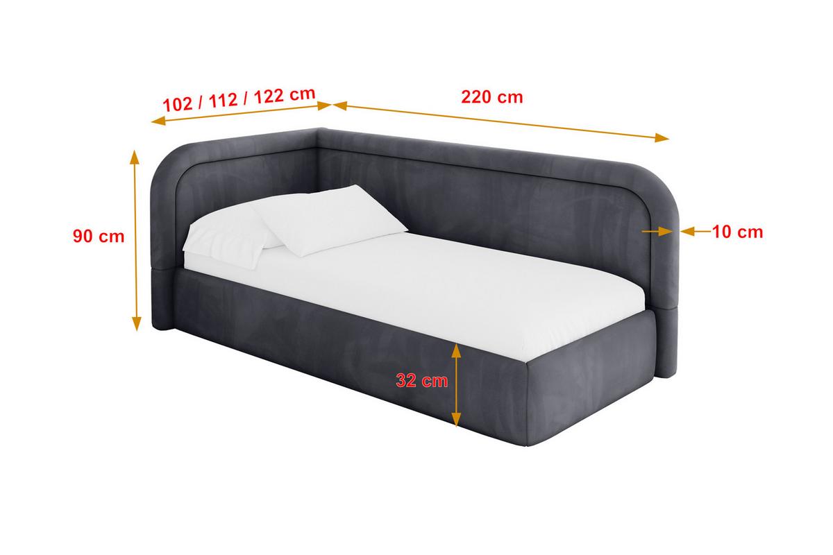 EINZELLBETT Jugendbett mit Bettkasten, Rechts - JOVY 90x200 Dunkelgrau - Titanfarben, Holzwerkstoff/Textil (90/200cm) - ALTDECOR