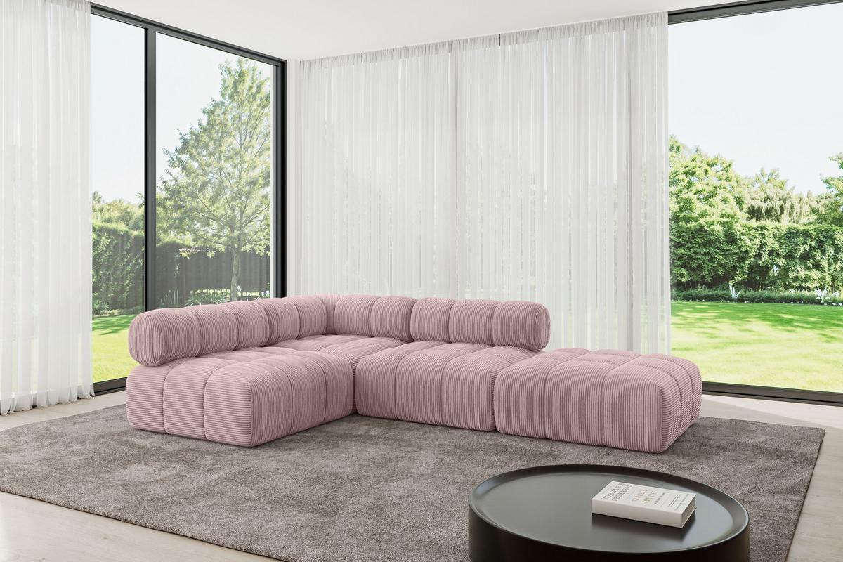 ECKSOFA modulares Sofa Favio-L1 - 285x190x70 cm Rosa Cord - Rosa, Holzwerkstoff/Textil (285/190cm) - ALTDECOR