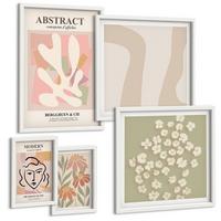 BILDER SET 5er Set - 50x50 cm & 20x30 cm & 40x60 cm Weißer Rahmen - Moderne abstrakte Frau - Weiß, Kunststoff (40/60cm) - TULUP