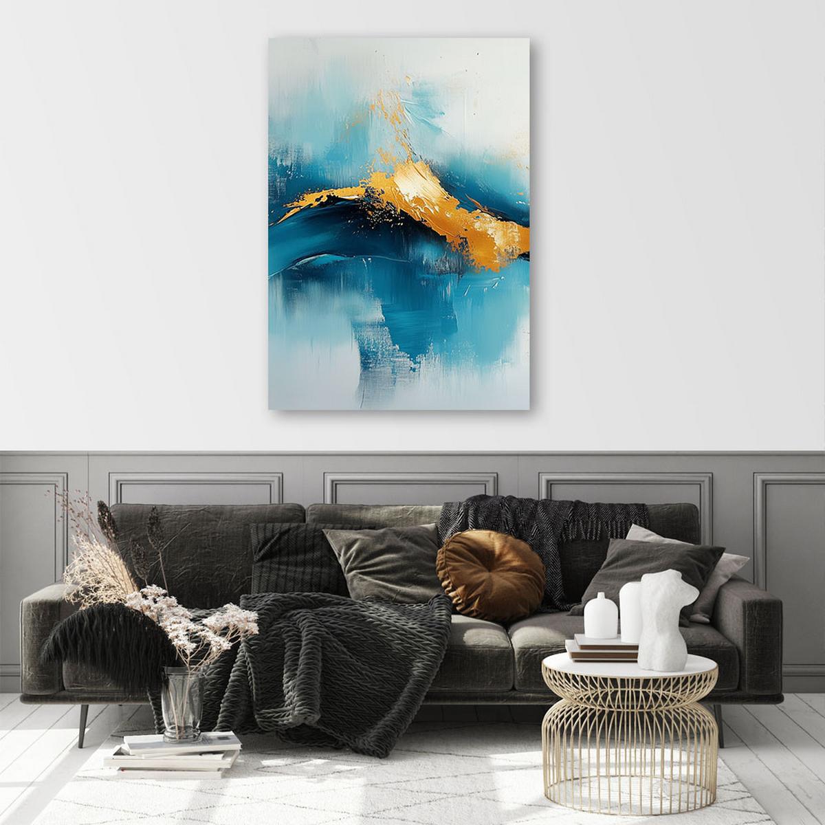 LEINWANDBILD Türkis- und Goldabstraktion 60x90cm - Blau, Textil (60/90cm) - Feeby